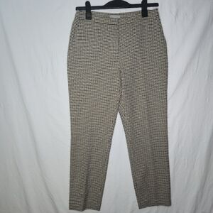 H&M Houndstooth Dress Pants High Waist Brown Cream Stretch Flat Front Size 8